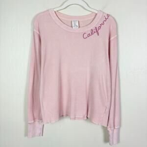 I Stole My Boyfriend's Shirt Pink California Embroidered Long Sleeve Waffle Tee